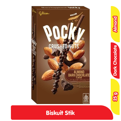 Pocky Crushed Nuts Biskuit Stik Almond Dark Cokelat 25 g